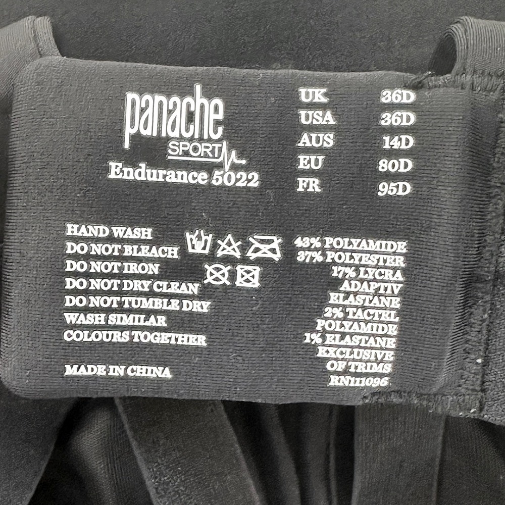 PANACHE Endurance 5022 Wired Sports Bra • 36D • black • activewear athletic - Picture 5 of 6